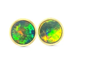 14kt Yellow Gold 8mm round Opal studs