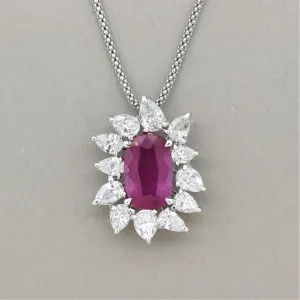 4.14 Carat Unheated Ruby Diamond Gold Pendant, GIA Certified