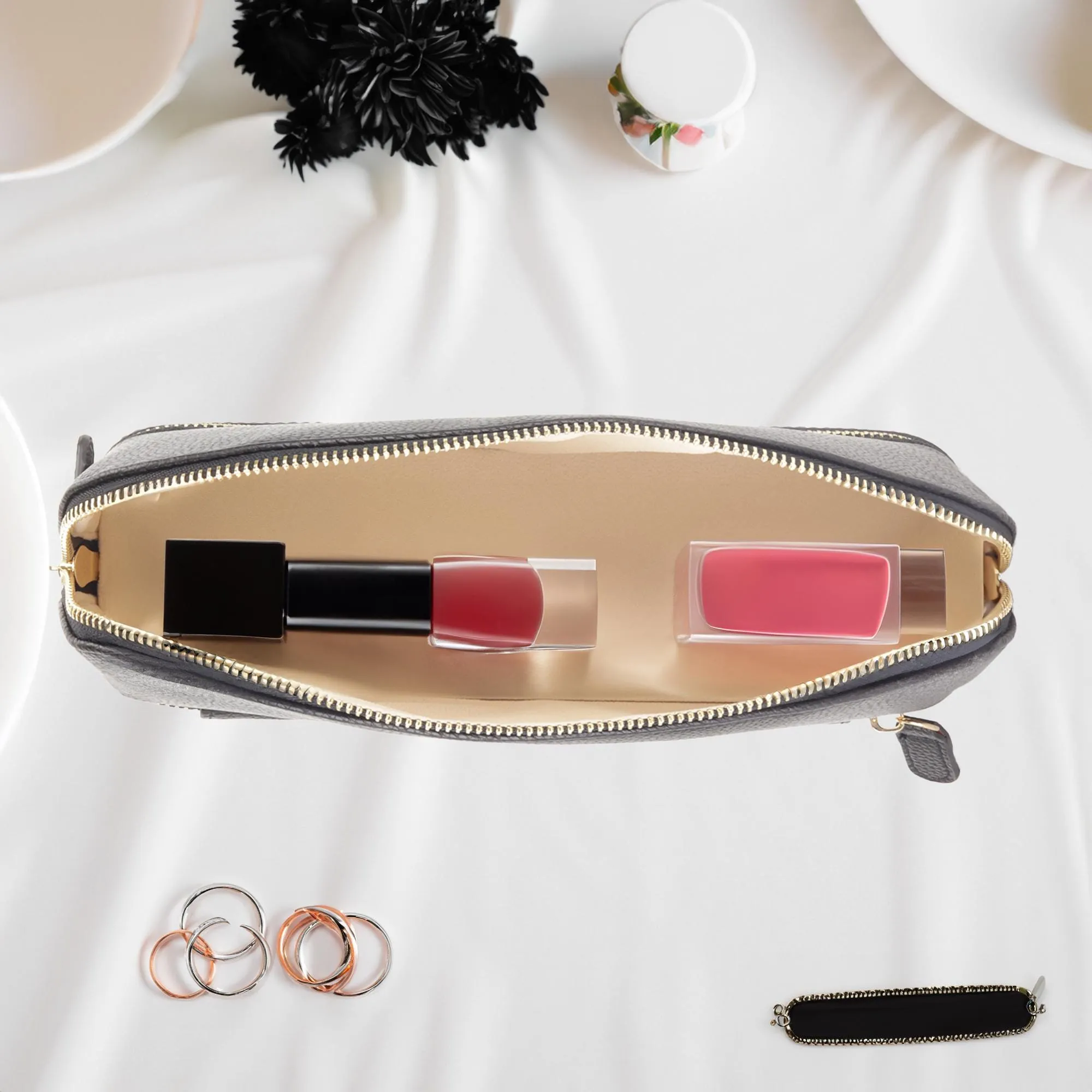 Birthday Celebration Personalized Faux Leather Makeup Jewelry Bag Number Name State 40th 50th Makeup Case for Her Custom Birthday (BMB1003)