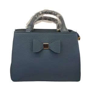 Blue Bow Accent Leather Handbag