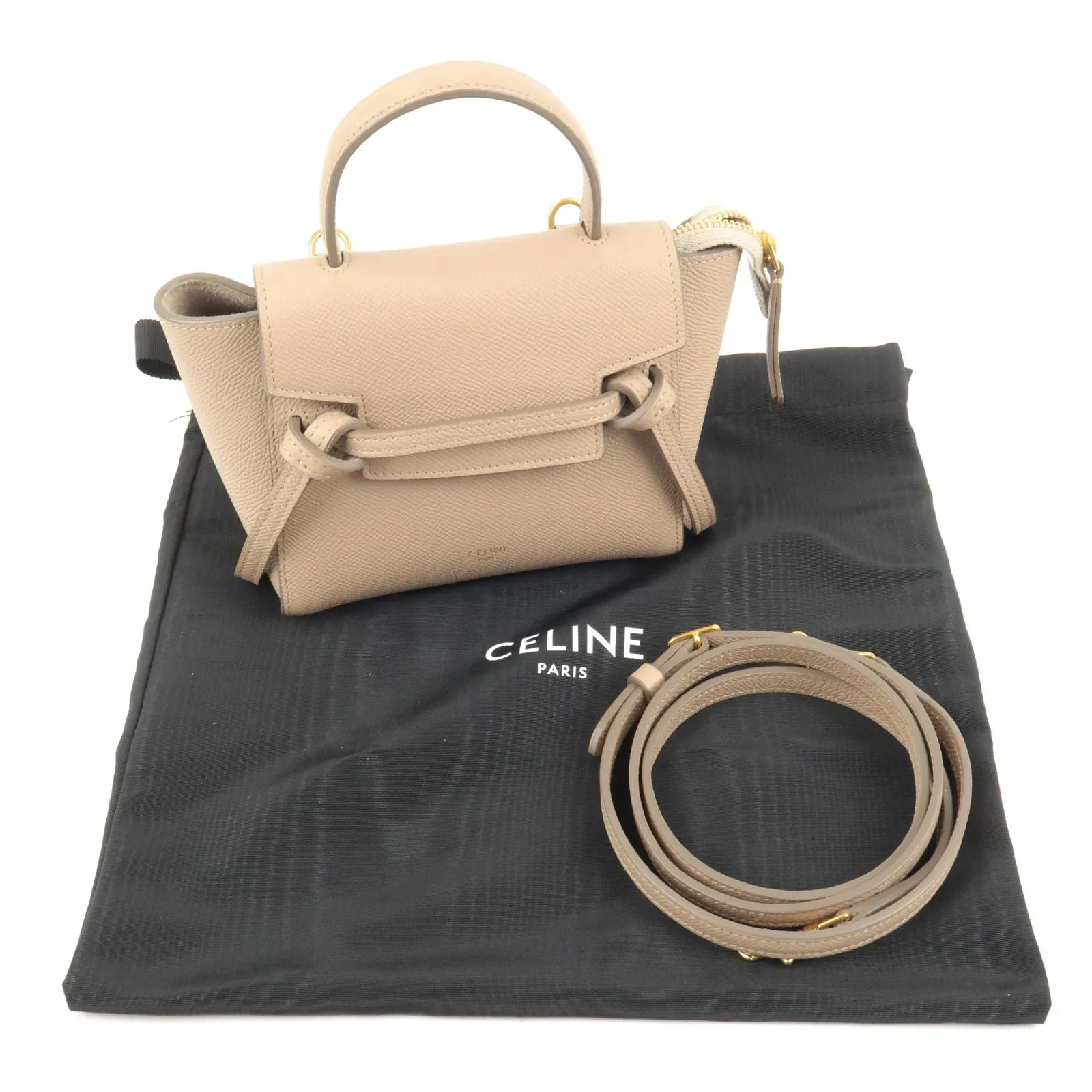 CELINE Leather Pico Belt Bag 2Way Bag Light Taupe 194263