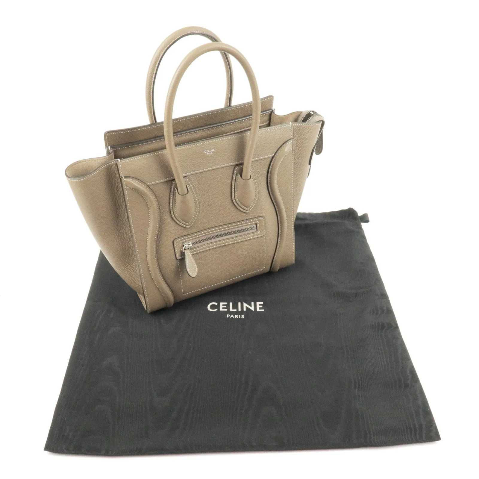 CELINE Luggage Micro Shopper Leather Hand Bag Souris 167793