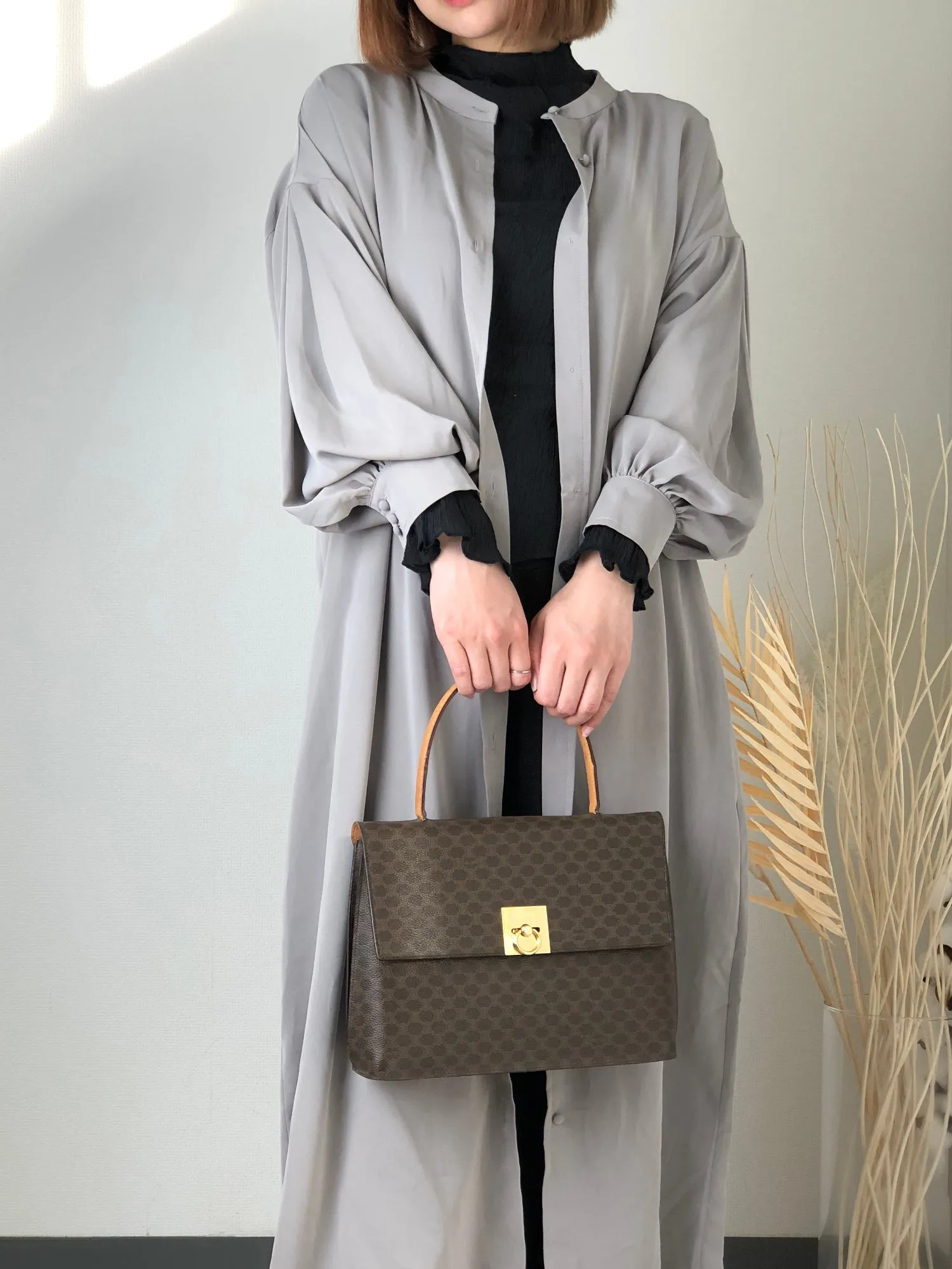 CELINE Macadam Gancini  PVC Leather Handbag Brown Vintage  2js7t4