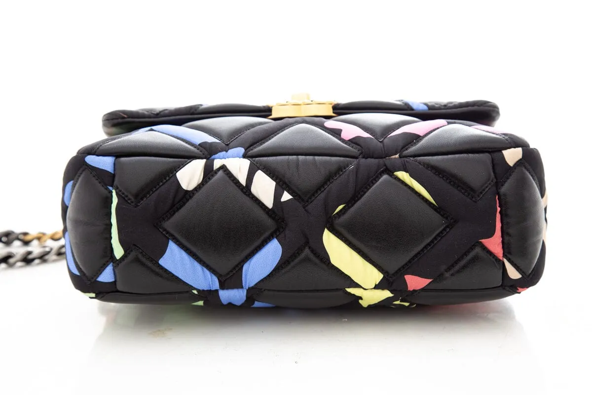 Chanel 19 Black Multicolor Printed Fabric &  Lambskin Handbag