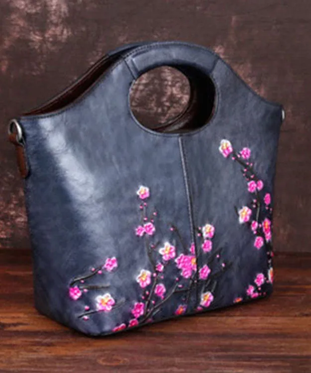 Classy Grey fashion Embossing Paitings Calf Leather Tote Handbag