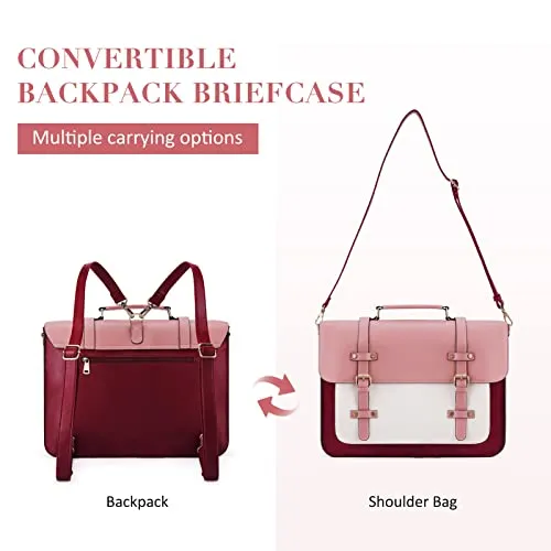 ECOSUSI Laptop Bag for Women 15.6 inch Briefcase Backpack Work Tote Bag PU Leather Messenger Computer Handbag