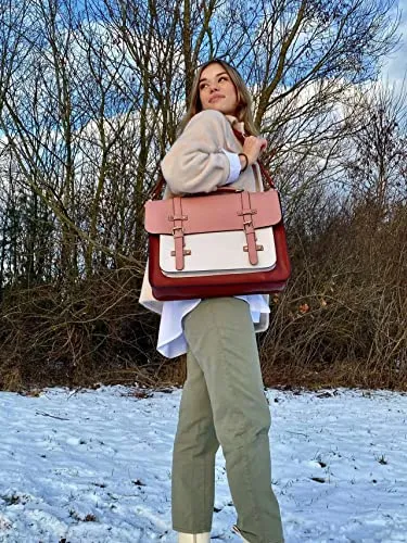 ECOSUSI Laptop Bag for Women 15.6 inch Briefcase Backpack Work Tote Bag PU Leather Messenger Computer Handbag