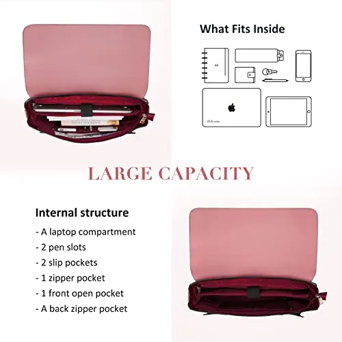 ECOSUSI Laptop Bag for Women 15.6 inch Briefcase Backpack Work Tote Bag PU Leather Messenger Computer Handbag