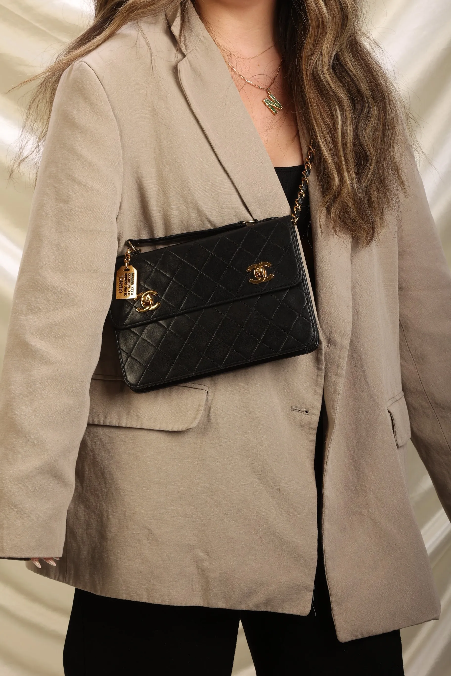 Extremely Rare Chanel 1989 Lambskin Double Turnlock Briefcase Bag
