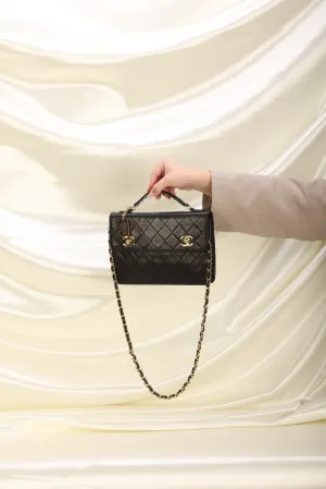 Extremely Rare Chanel 1989 Lambskin Double Turnlock Briefcase Bag
