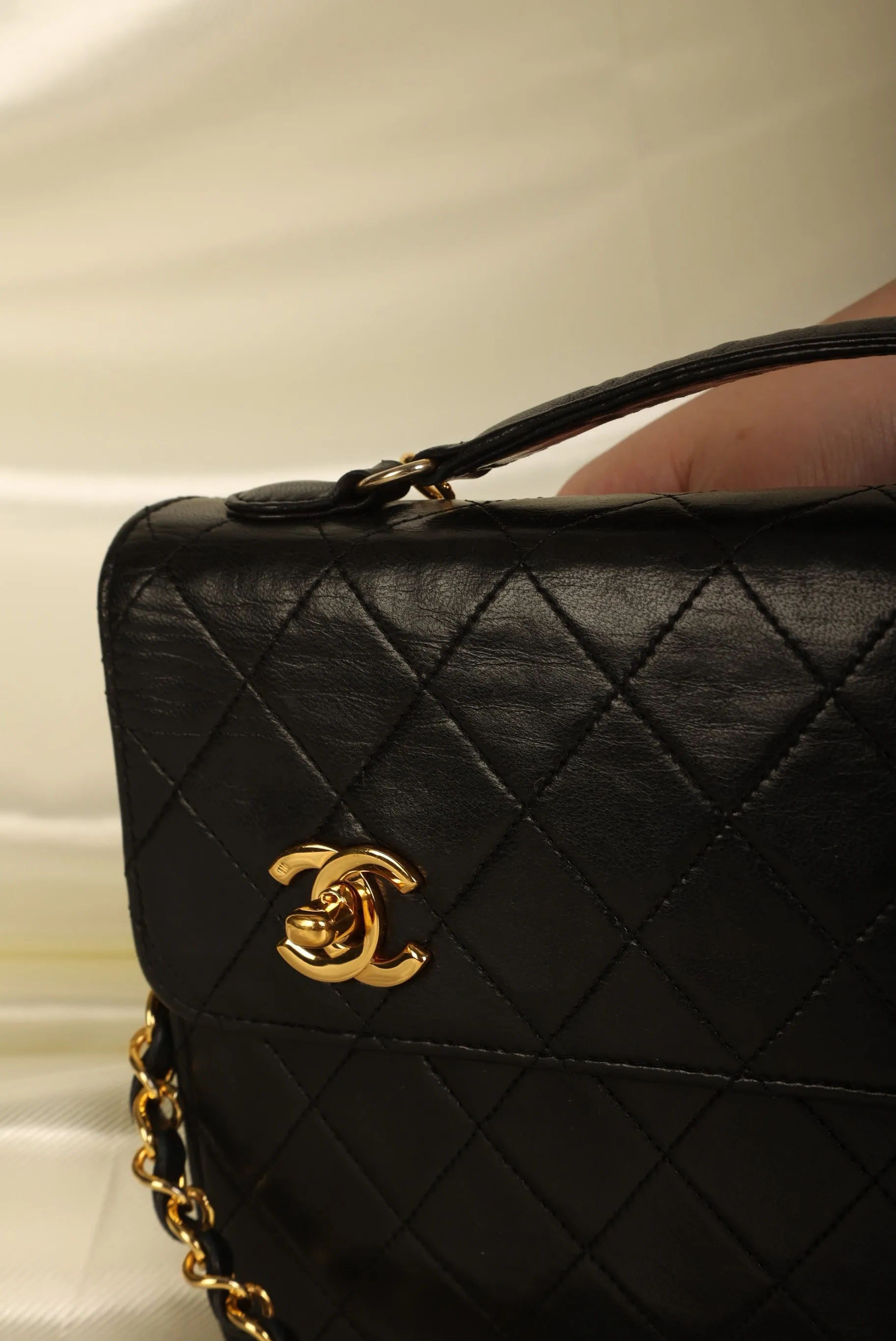 Extremely Rare Chanel 1989 Lambskin Double Turnlock Briefcase Bag