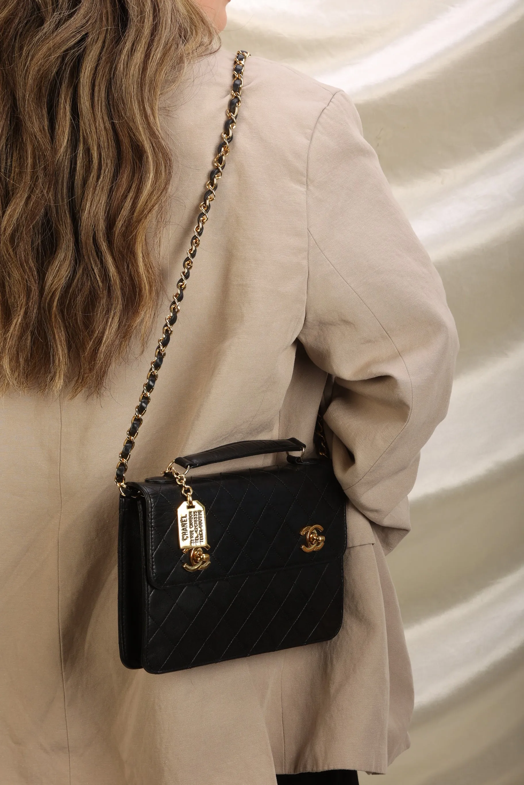 Extremely Rare Chanel 1989 Lambskin Double Turnlock Briefcase Bag