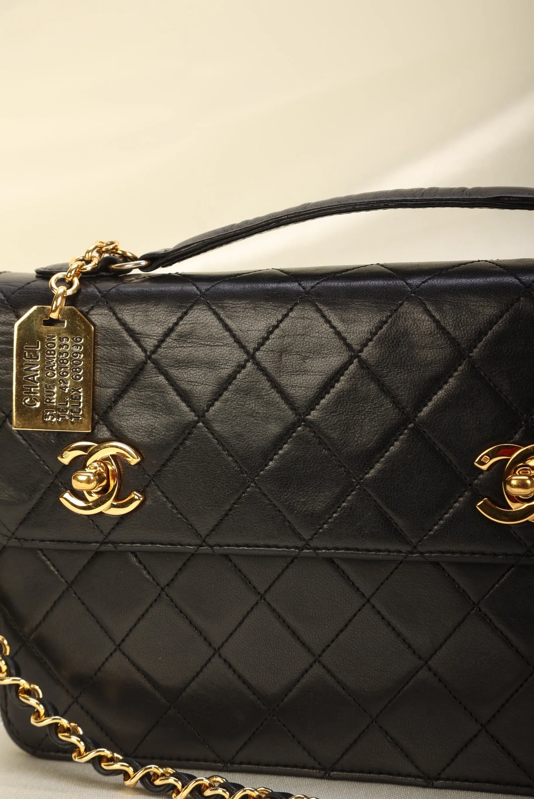 Extremely Rare Chanel 1989 Lambskin Double Turnlock Briefcase Bag