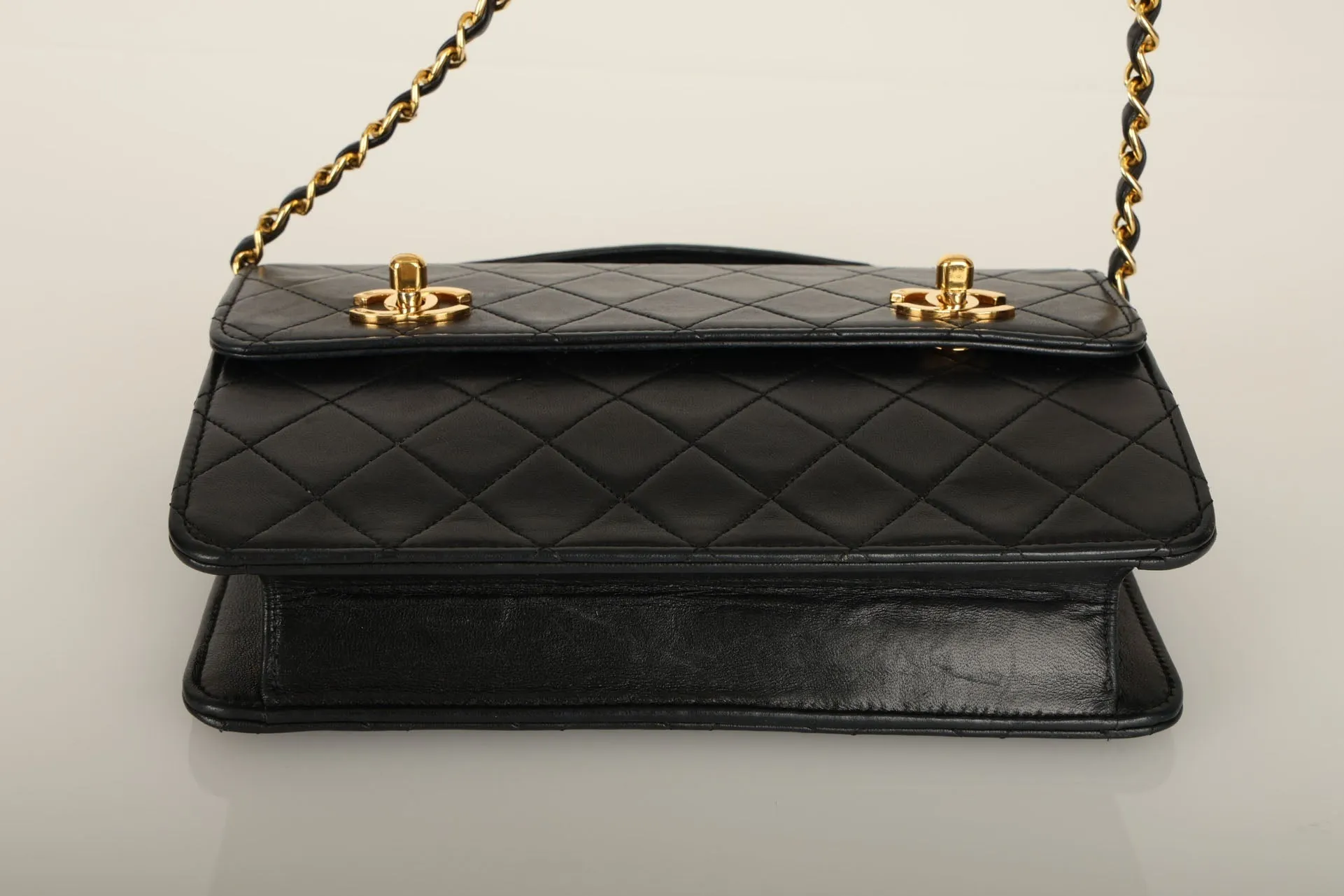 Extremely Rare Chanel 1989 Lambskin Double Turnlock Mini Briefcase