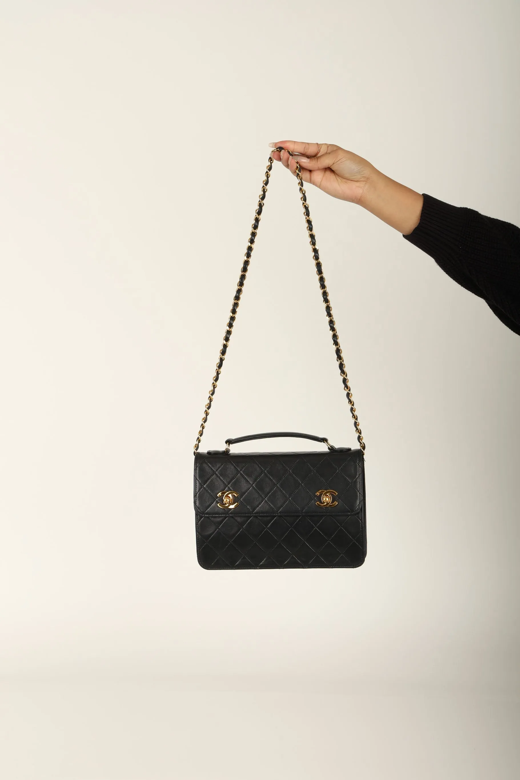 Extremely Rare Chanel 1989 Lambskin Double Turnlock Mini Briefcase