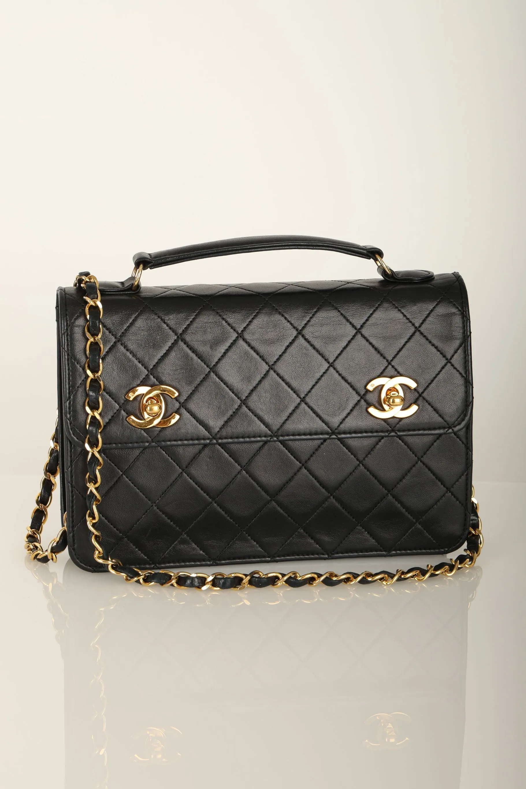Extremely Rare Chanel 1989 Lambskin Double Turnlock Mini Briefcase