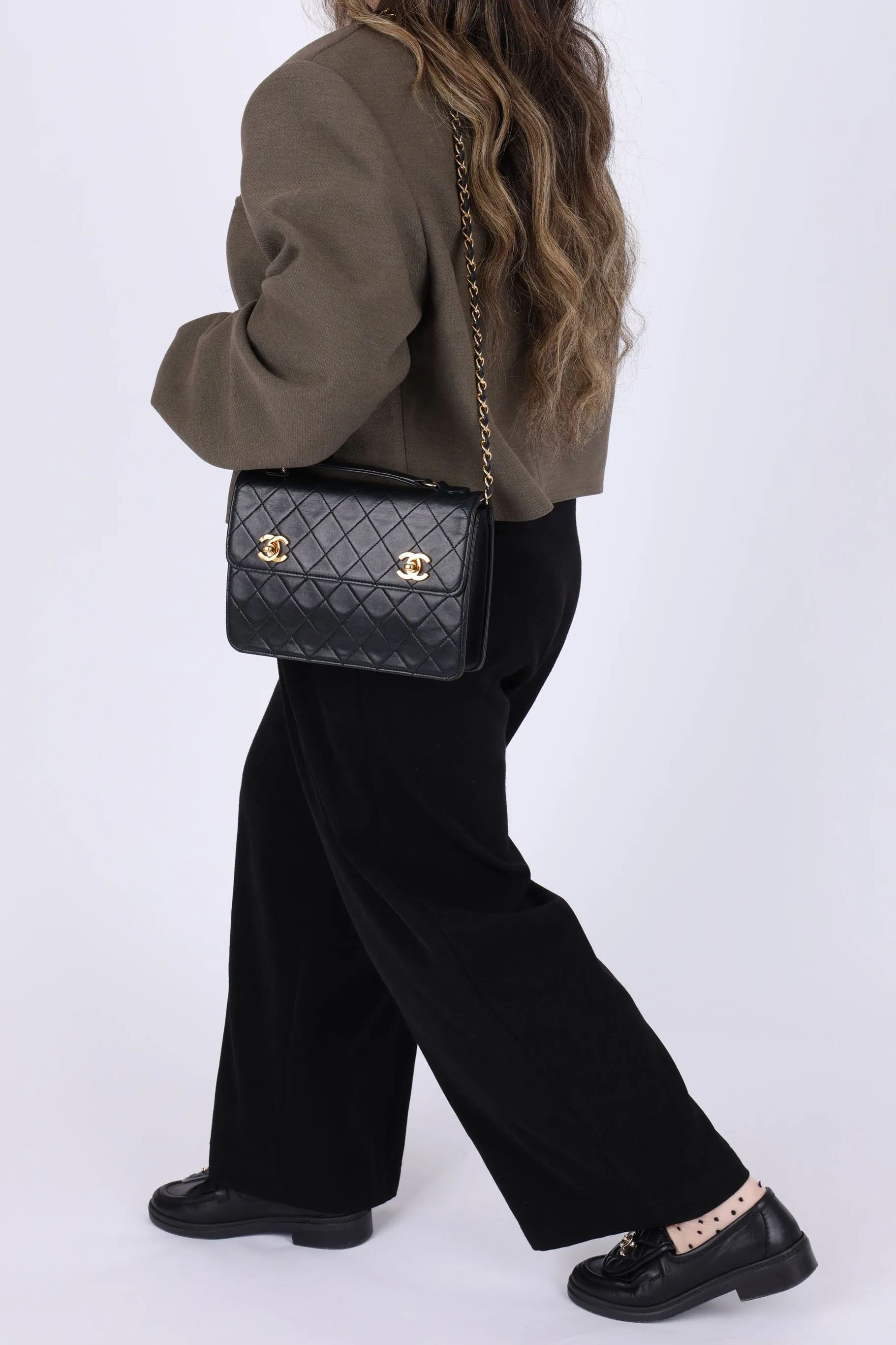 Extremely Rare Chanel 1989 Lambskin Double Turnlock Mini Briefcase