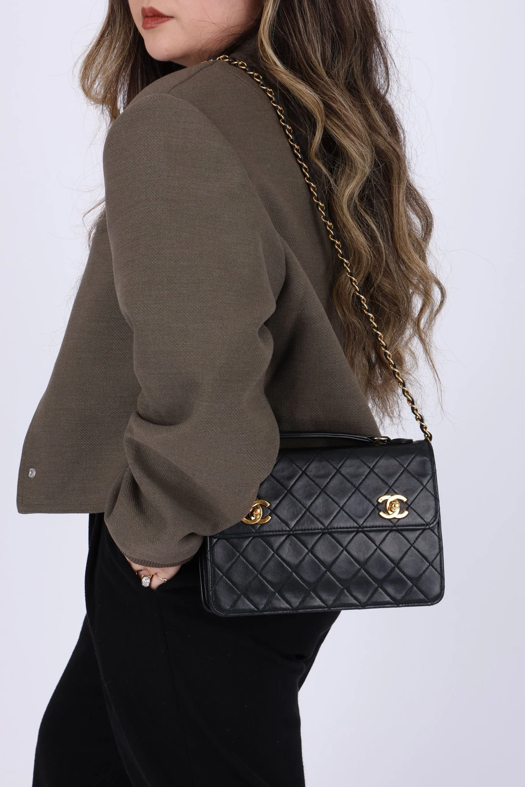 Extremely Rare Chanel 1989 Lambskin Double Turnlock Mini Briefcase