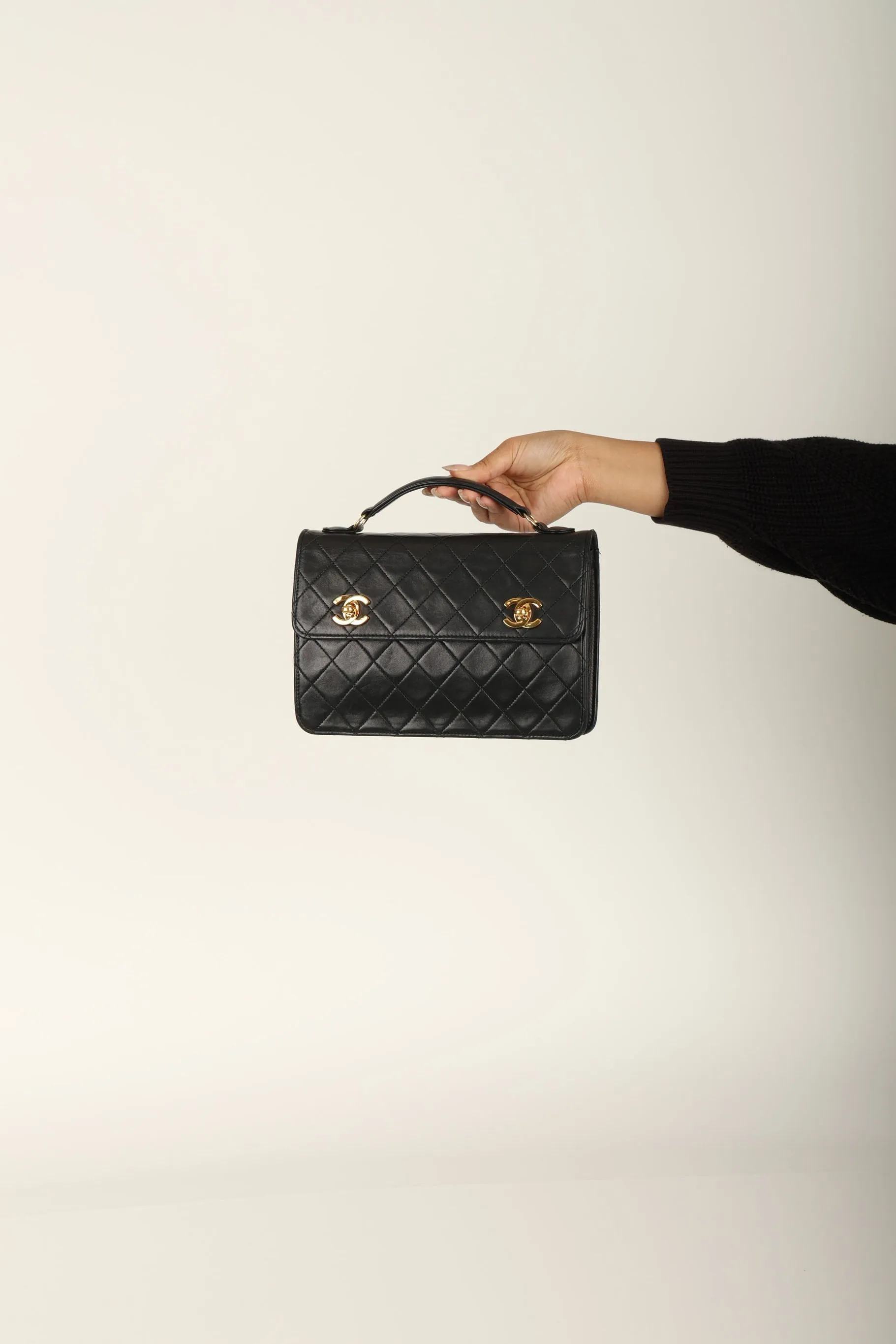 Extremely Rare Chanel 1989 Lambskin Double Turnlock Mini Briefcase