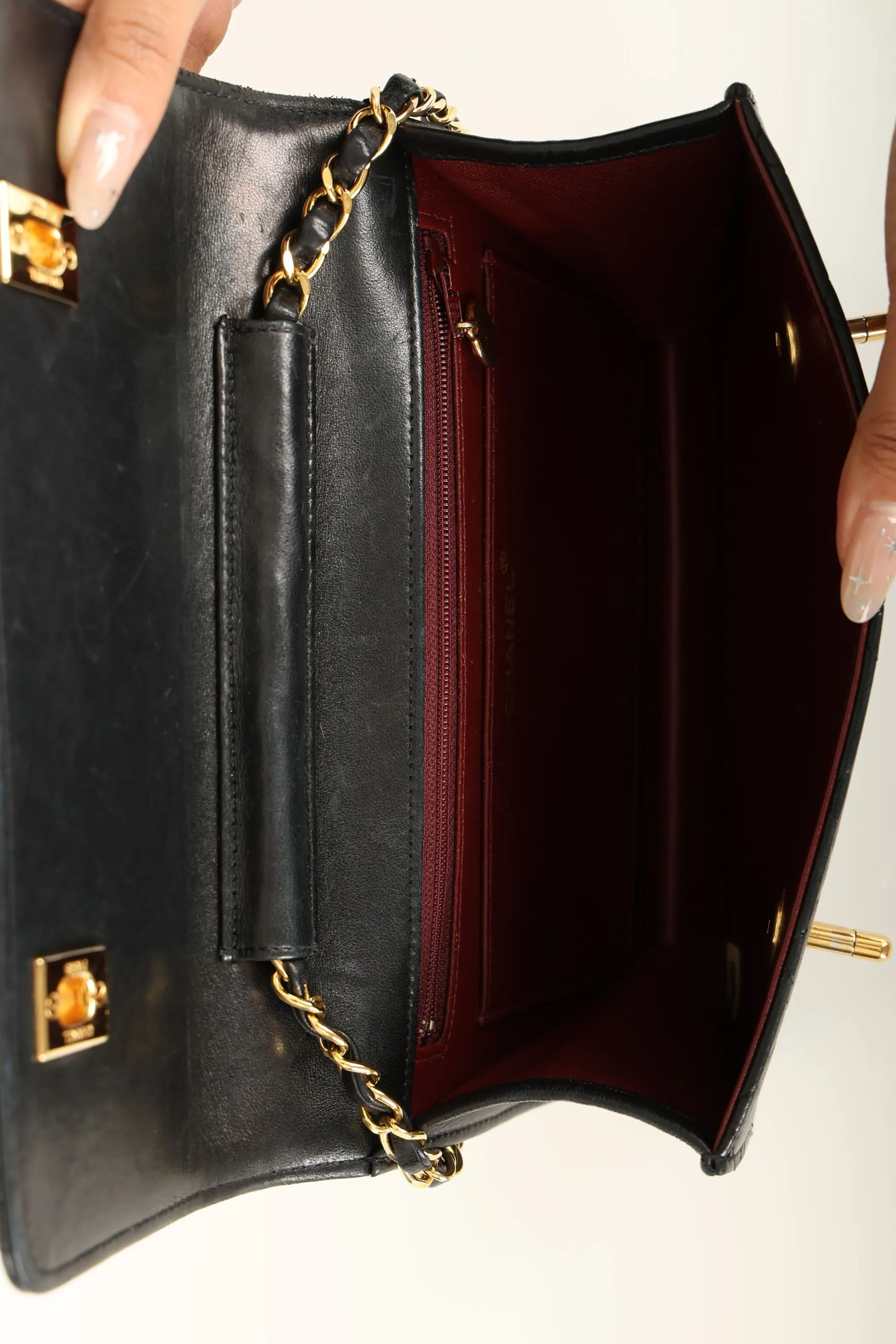 Extremely Rare Chanel 1989 Lambskin Double Turnlock Mini Briefcase