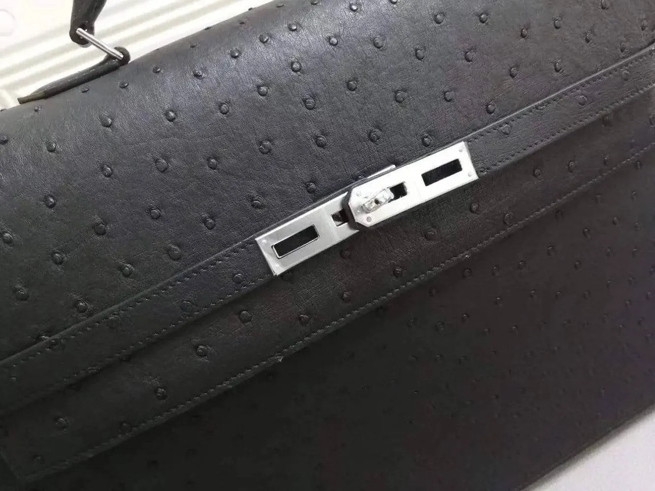 Genuine Ostrich Leather Briefcase Top Handle Bag