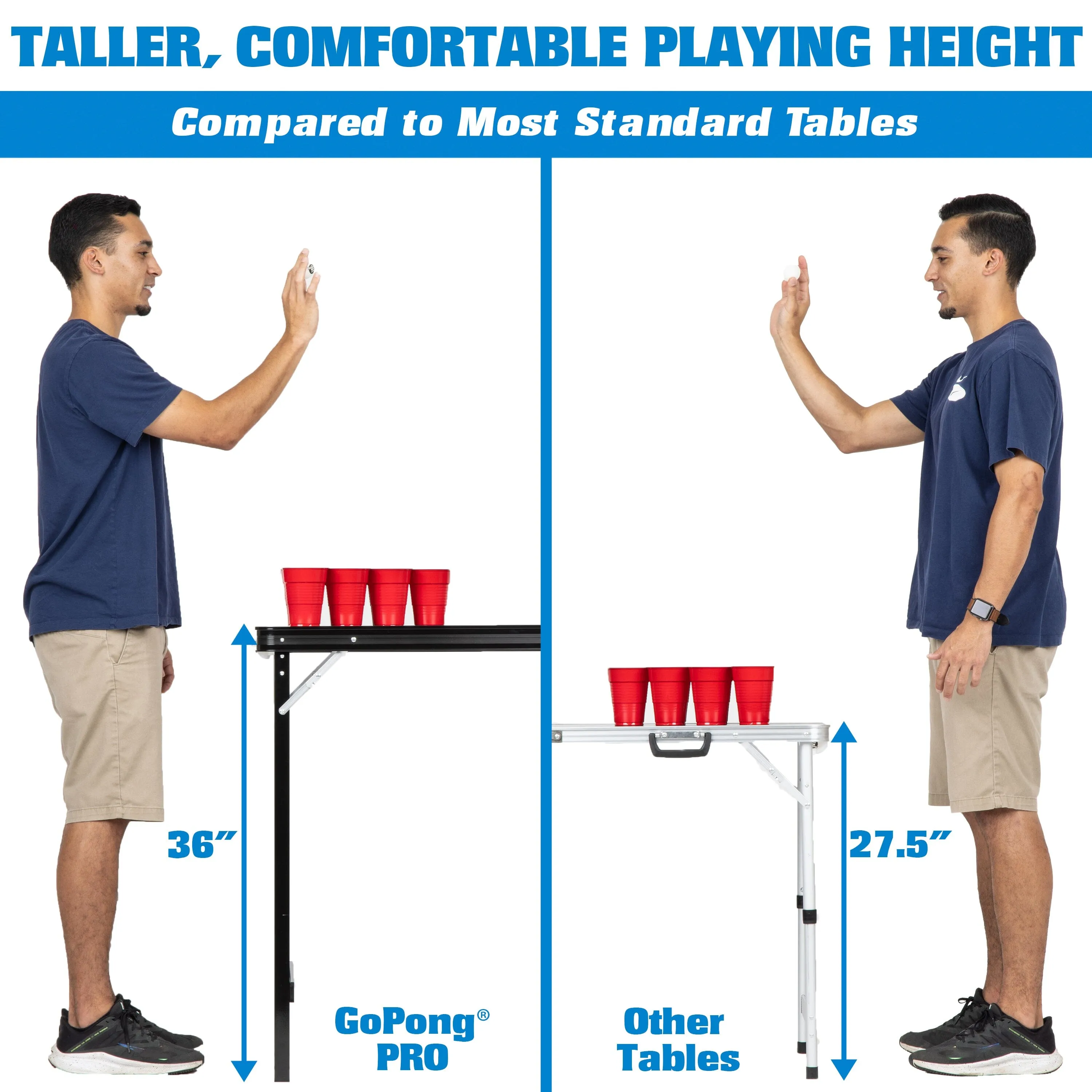 GoPong PRO 8 Foot Premium Beer Pong Table - Heavy Duty (Black, 36-Inch Tall)