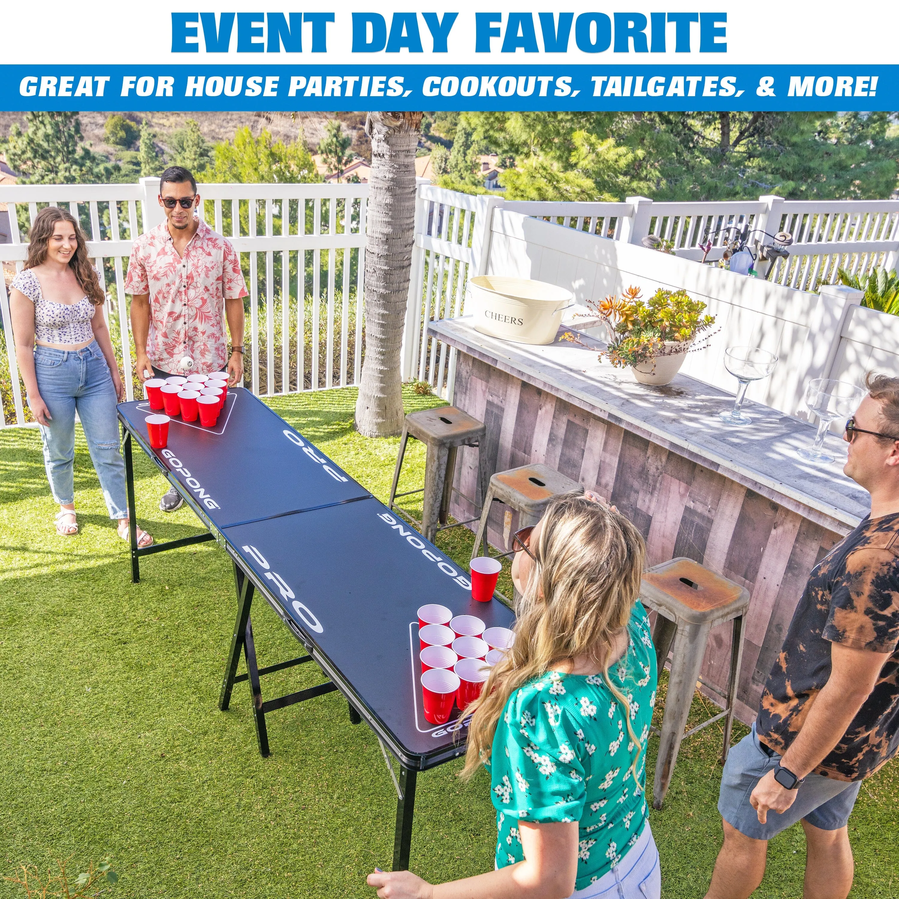 GoPong PRO 8 Foot Premium Beer Pong Table - Heavy Duty (Black, 36-Inch Tall)
