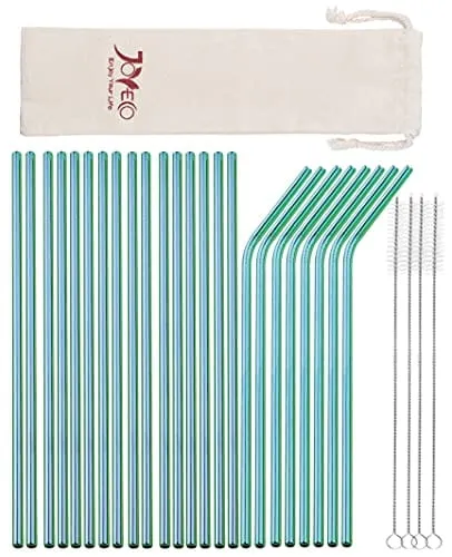 JOYECO Stainless Steel Straws Metal Reusable for 20oz Tumblers Rumblers Drinking Beverage Set of 24, Green