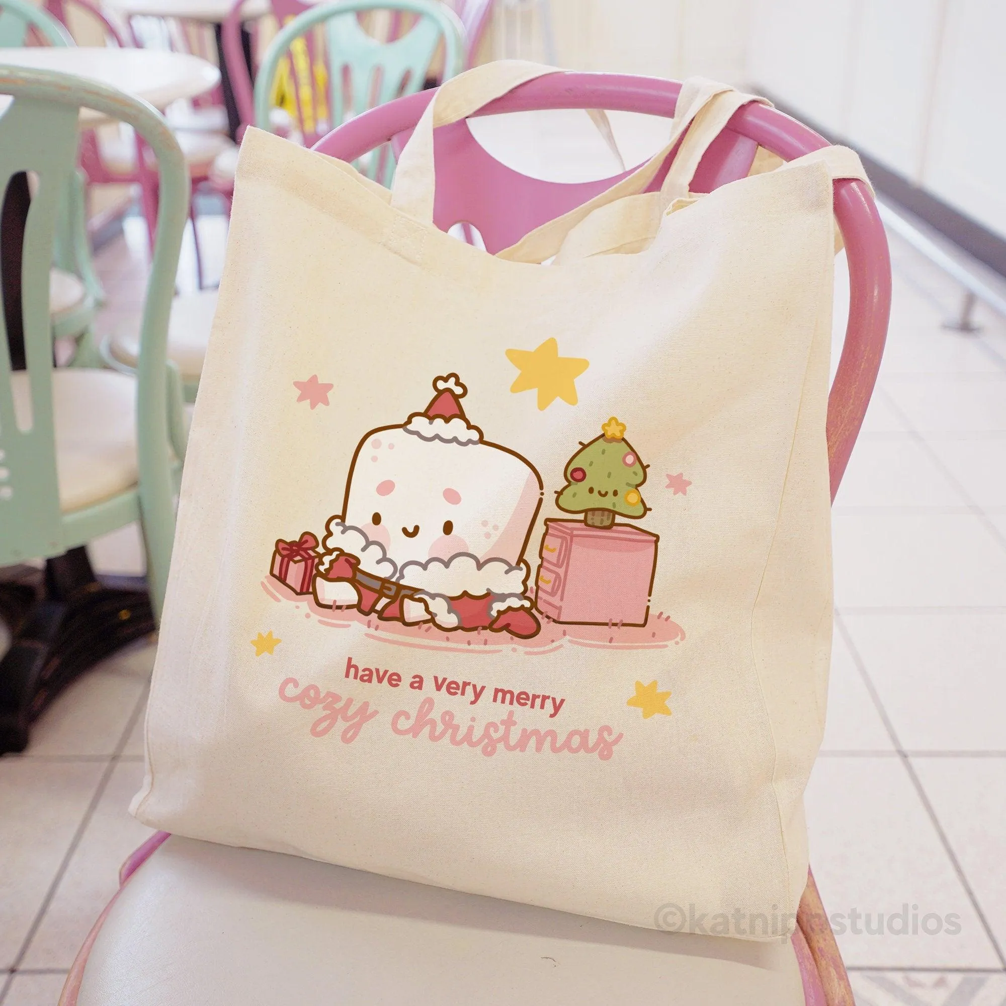 Marshie the Marshmallow Christmas Tote Bag | Kawaii Eco-Friendly Reusable Cotton Shopping Bag