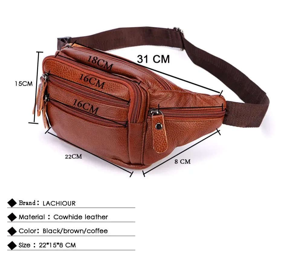 Men's Fashionable Genuine Leather Travel Waist Messenger Bag