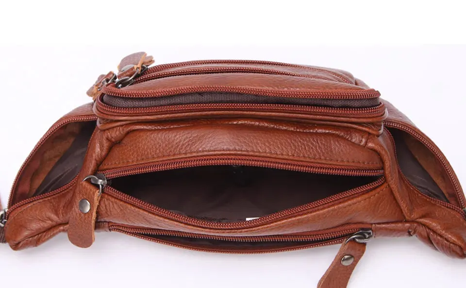 Men's Fashionable Genuine Leather Travel Waist Messenger Bag