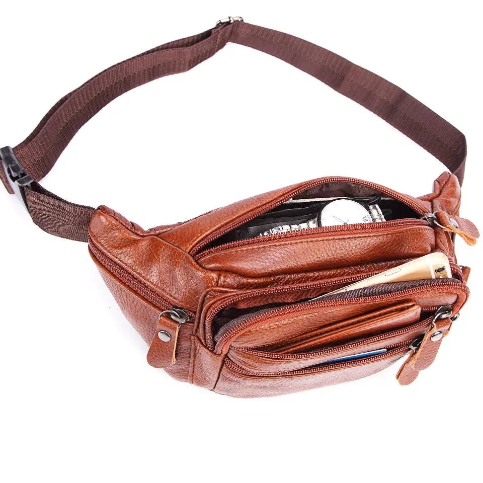 Men's Fashionable Genuine Leather Travel Waist Messenger Bag