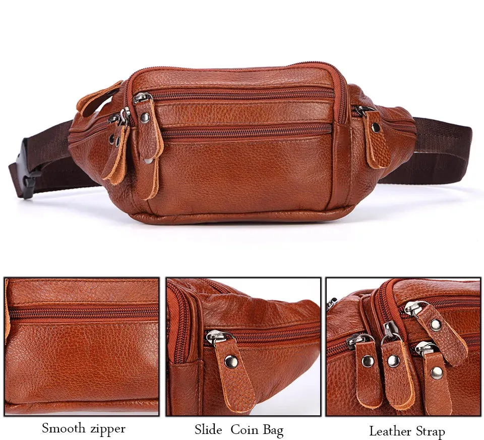 Men's Fashionable Genuine Leather Travel Waist Messenger Bag