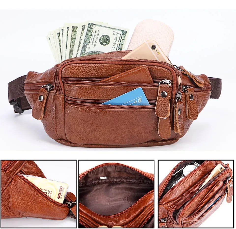 Men's Fashionable Genuine Leather Travel Waist Messenger Bag