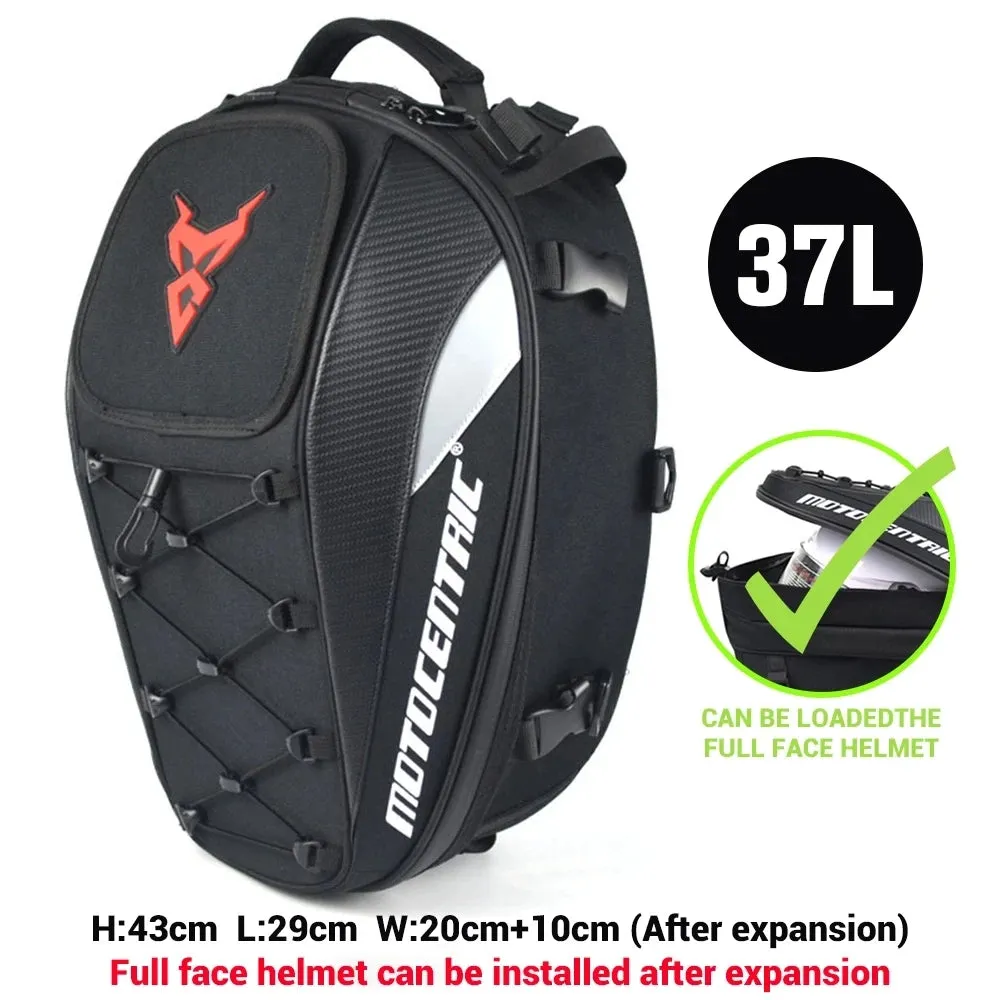 MOTOCENTRIC Waterproof Motorcycle Tail Bag Multi-functional  Durable Rear Seat Bag 37L High Capacity Rider Helmet Backpack