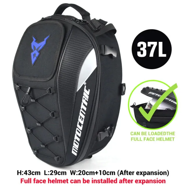 MOTOCENTRIC Waterproof Motorcycle Tail Bag Multi-functional  Durable Rear Seat Bag 37L High Capacity Rider Helmet Backpack