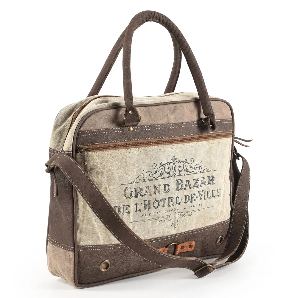 Ohlay Bags OHV159 Briefcase Upcycled Canvas Genuine Leather Women Bag Western Handbag Purse