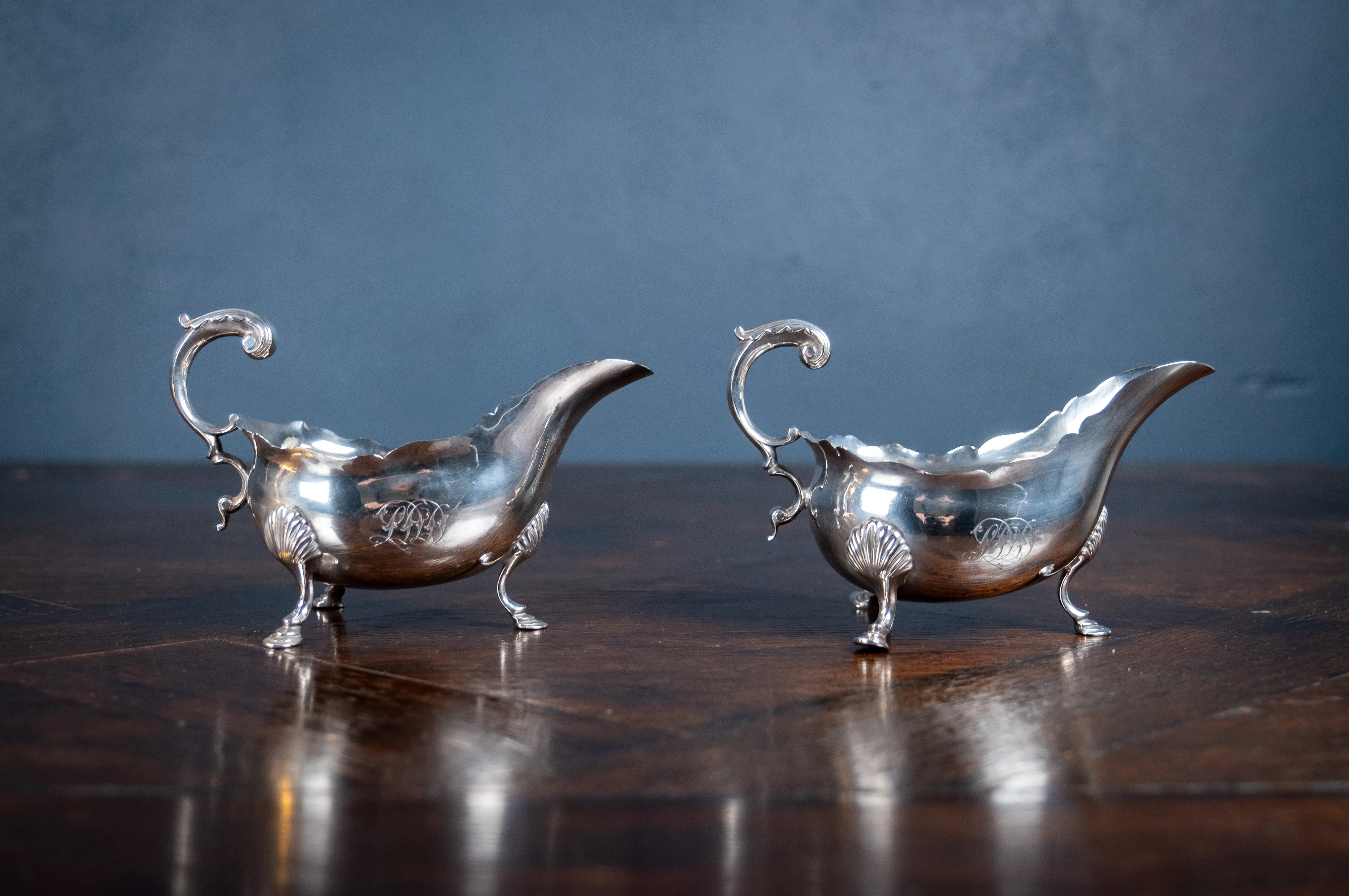 Pair Of Large Silver Sauce Boats by Abraham Portal, London, 1768.