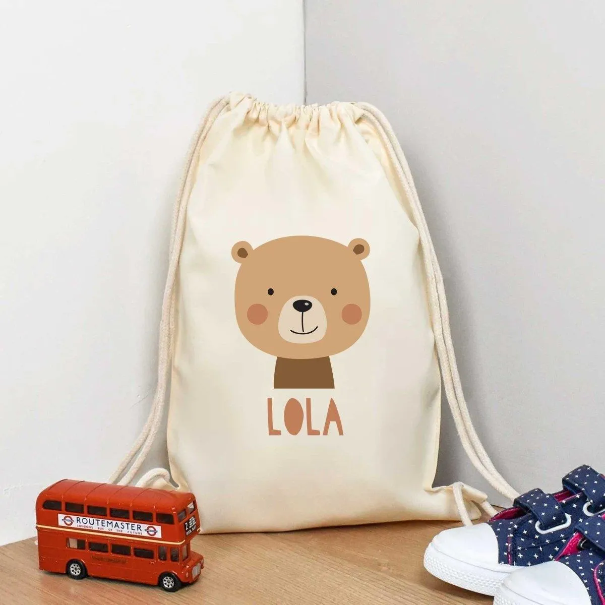 Personalised Gym Bag Kids, Boys Bear Gym Bag, Boys Drawstring Bag, School Bag, Bear School PE Bag, Bear Pump Bag, Nursery Bag