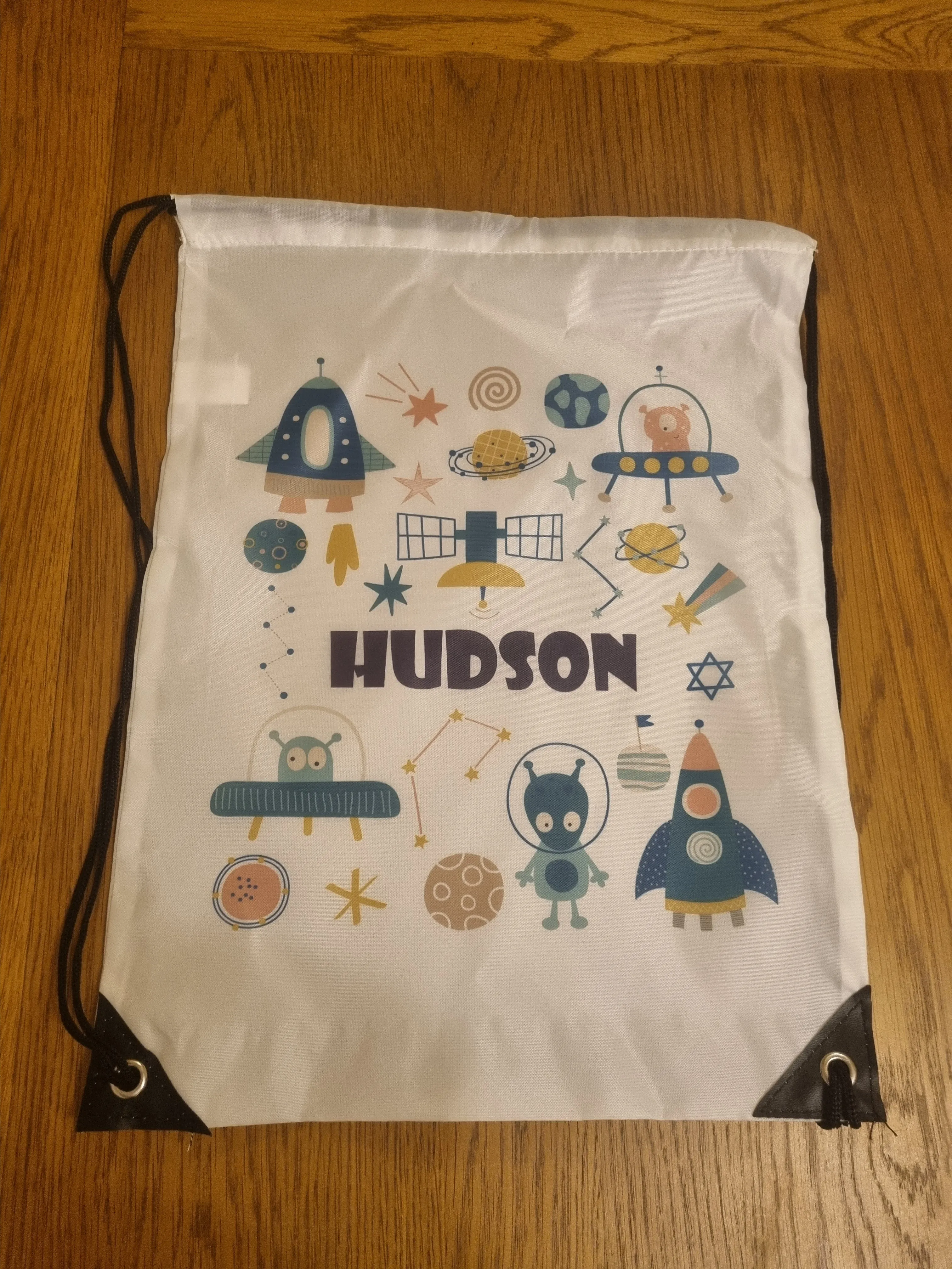Personalised Space Drawstring Bag - PE Bag - Swimming Bag - I Love Planets -Robots - Universe