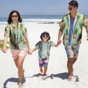 Photo Hawaiian Shirt Parent-child Wears Personalised Face Hawaiian Shirt Gift Big Pineapple