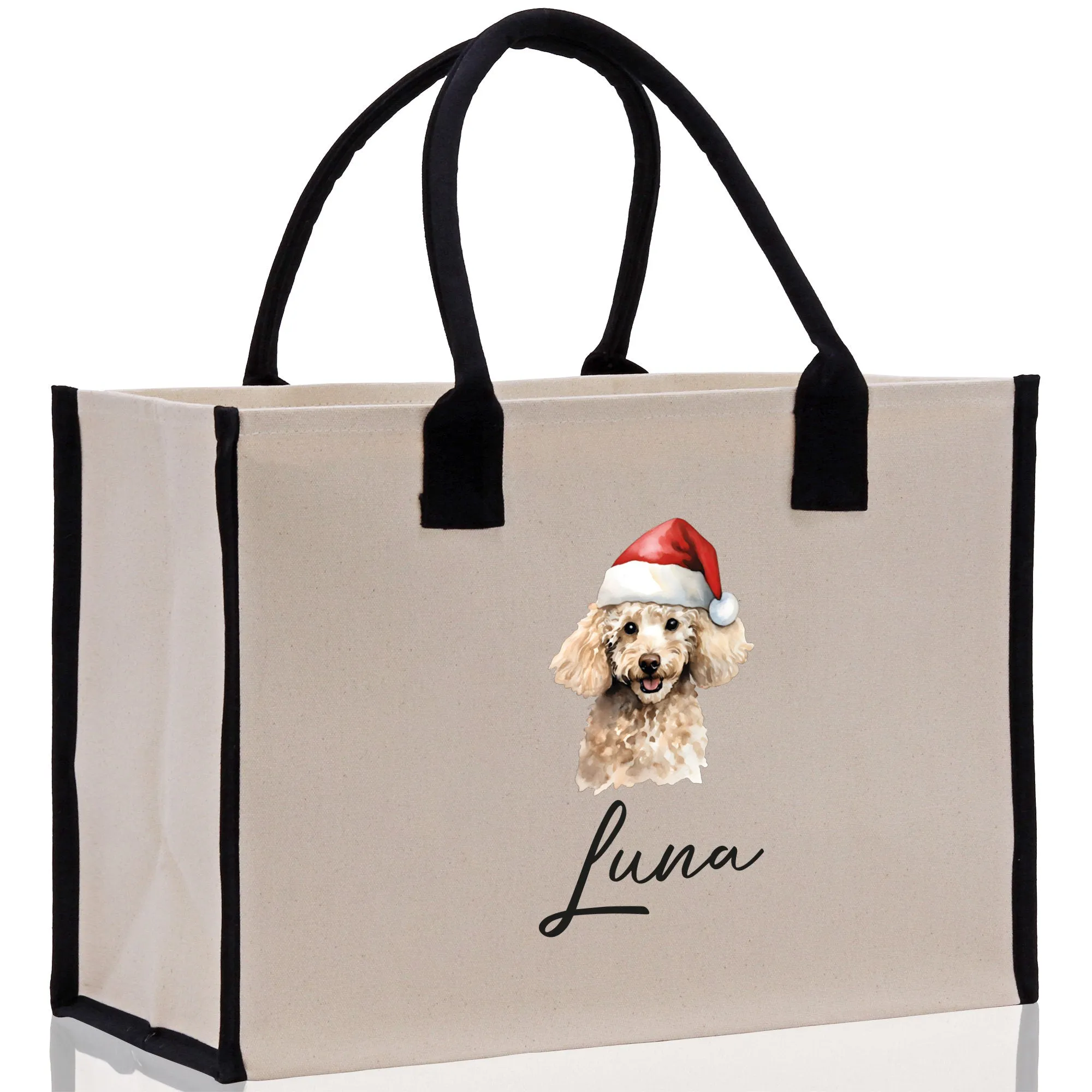 Poodle Custom Dog Name Cotton Canvas Tote Bag Custom Pet Lover Gift Pet Portrait Bag Personalized Pet Owner Gift Tote Bag