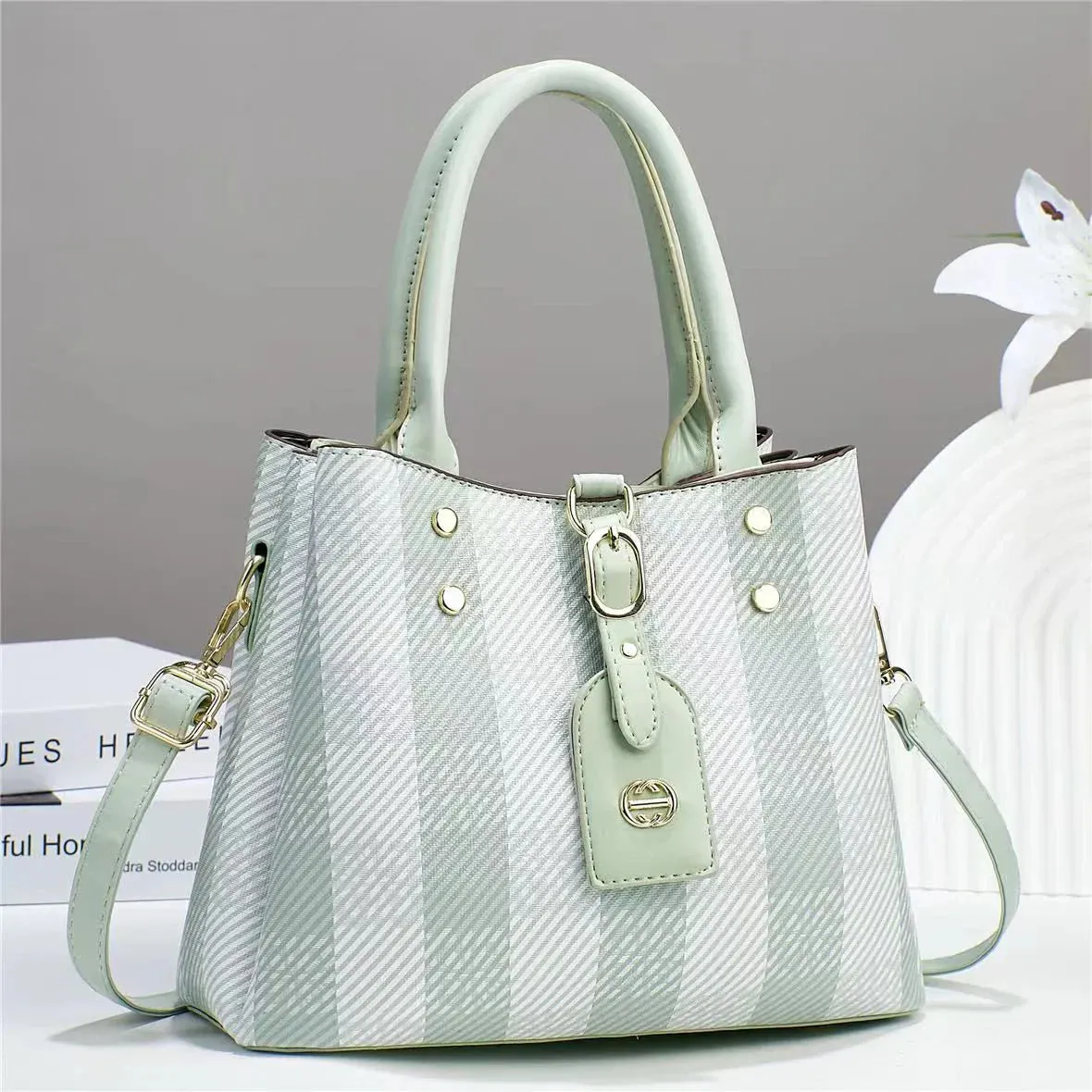 Striped Lambskin Satchel brown and white