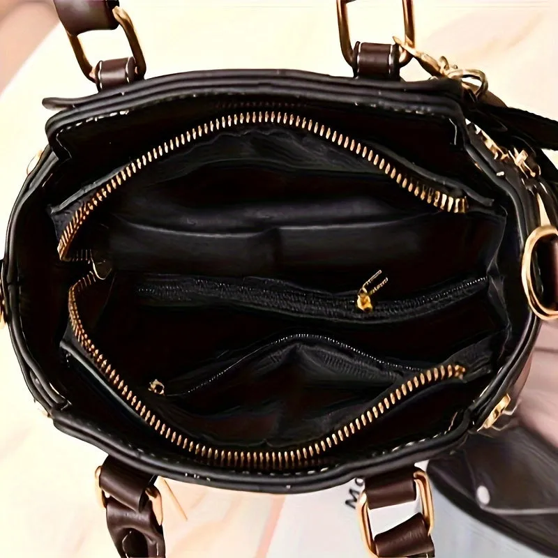Vintage Chic Colorblock Handbag – Trendy Square PU Leather Crossbody with Polyester Lining, Perfect for Fashion-Forward Women