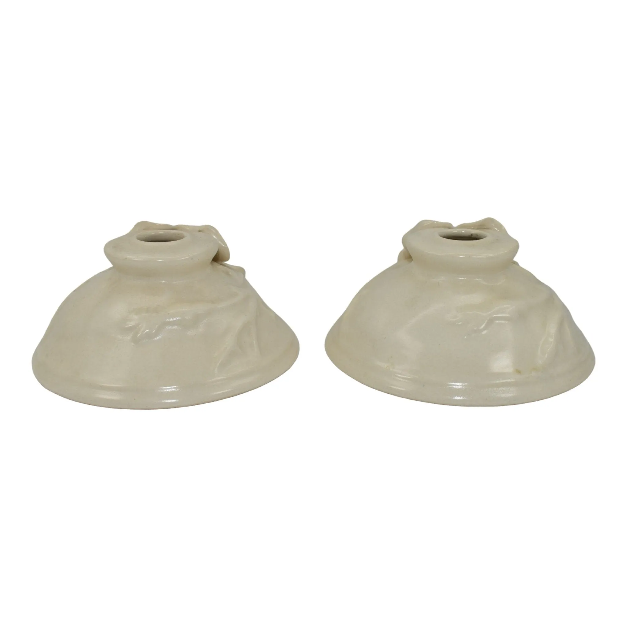 Weller Ivoris Rosemont 1930s Vintage Art Pottery White Floral Candle Holders